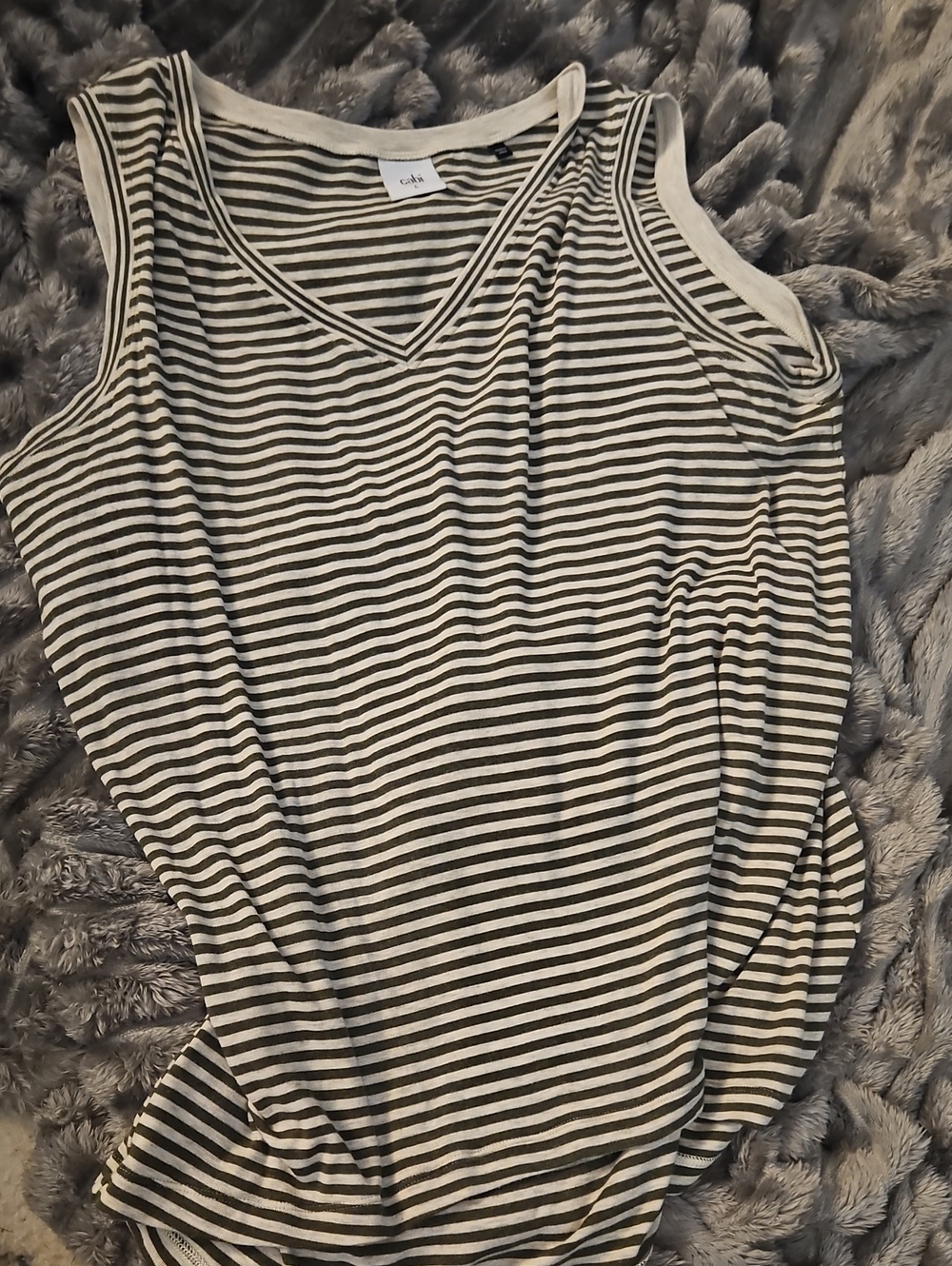 CAbi Black & White Striped V-Neck Tank